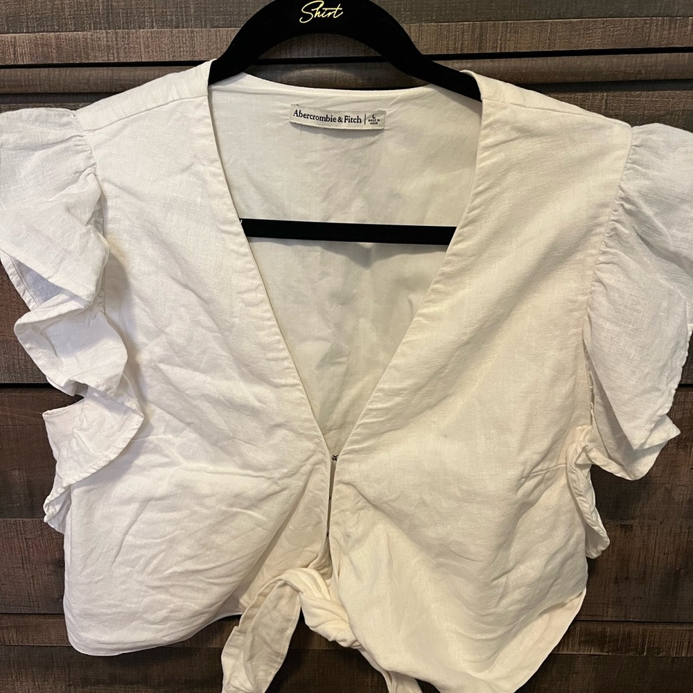 Abercrombie & Fitch White Ruffle Sleeve Top